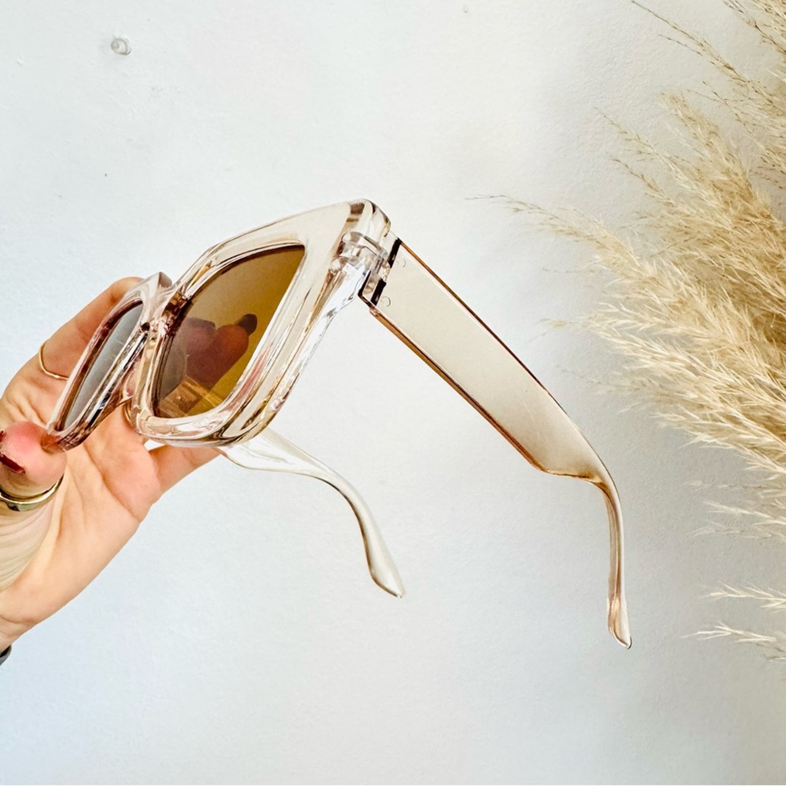 New Nordstrom Clear Brown $78 Chunky Oversized Plastic Sunglasses Sunnies Y2k — image 7 of 8